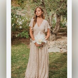 Show Me Your Mumu Sandra Maxi Dress Champagne Forever Lace L